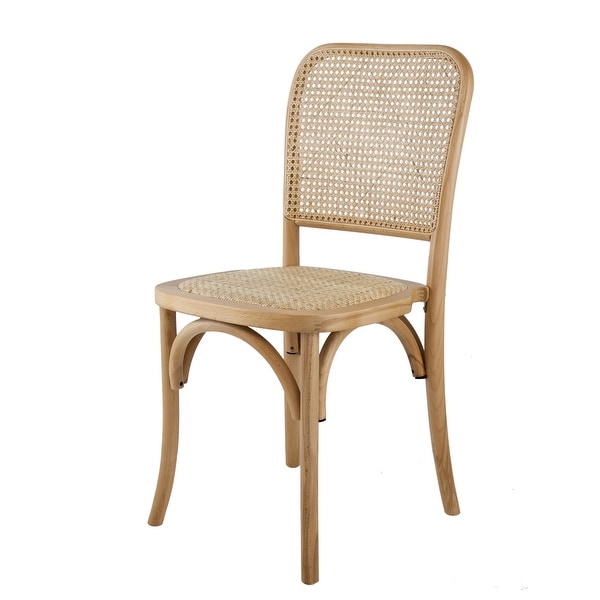 21 Inch Dining Chairs， Rattan Seat， Curved， Stackable， Set of 2， Natural