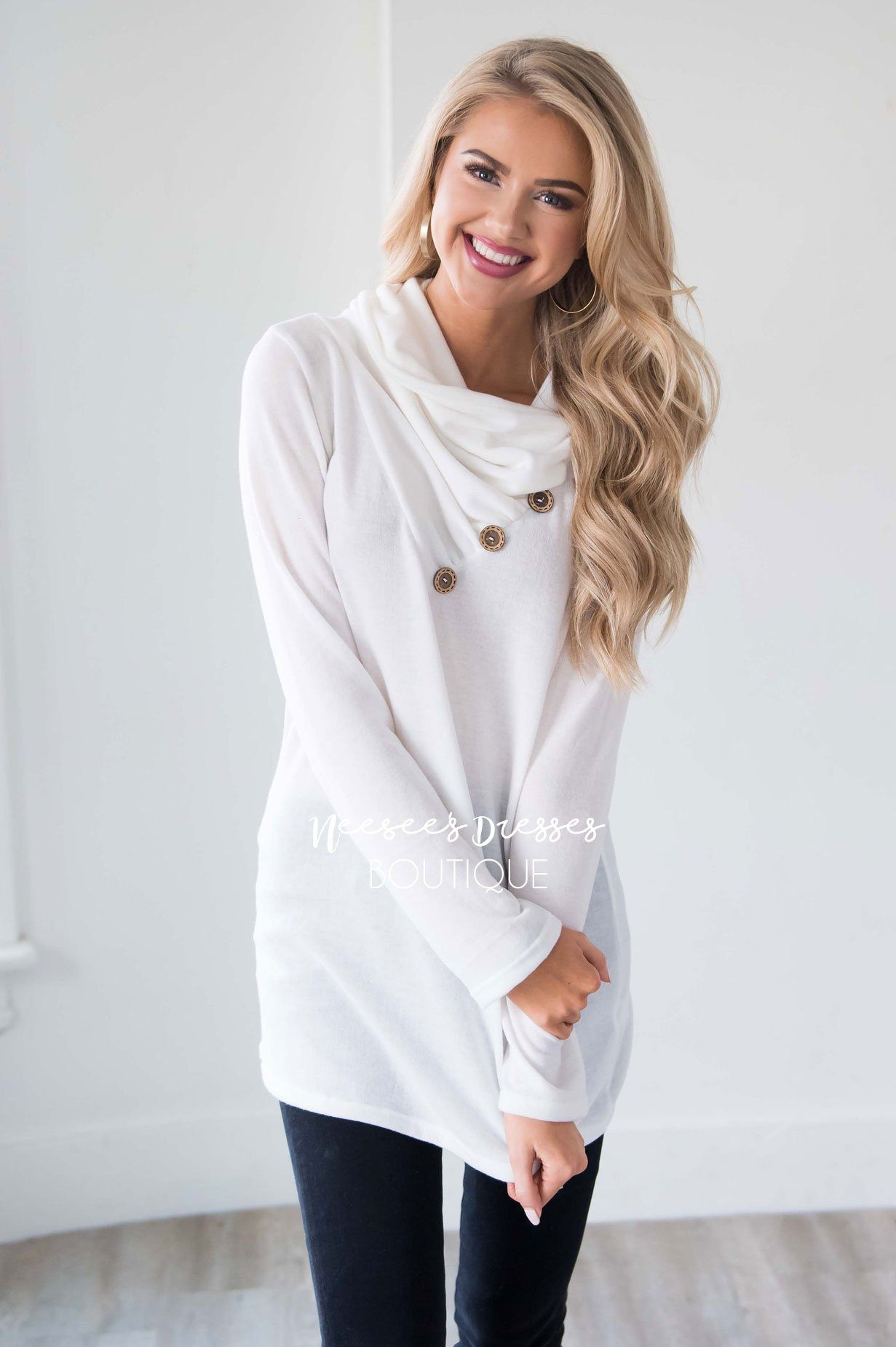 Button Detail Cowl Neck Tunic