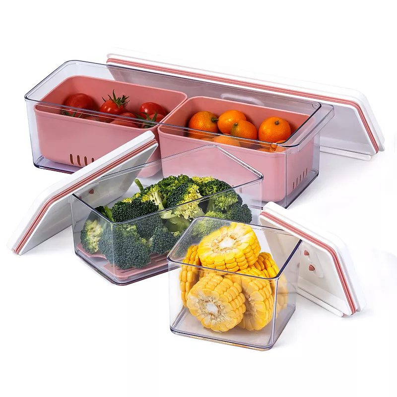 Lille Home Stackable Produce Saver， Organizer Bins/Storage Containers With Removable Drain Tray， Set of 3