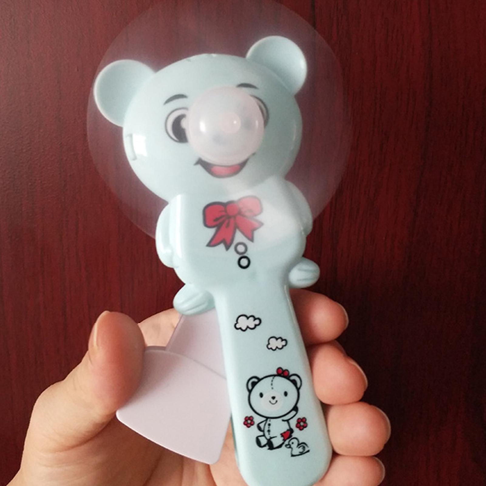 Hand Press Fan Plastic Cute Cartoon Bear Safe Mini Manual Fan for Room Exercise TravelBlue