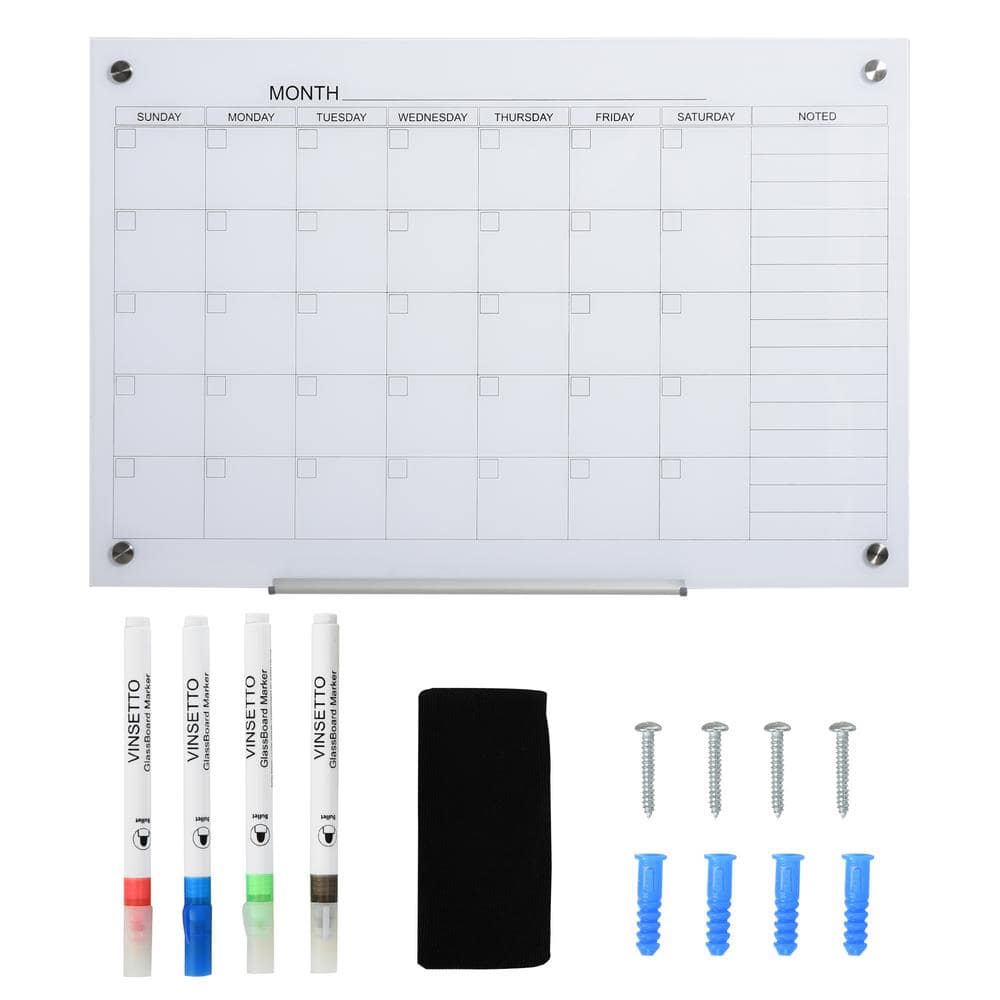 Vinsetto 35 in. x 23 in. Dry Erase Calendar Glassboard with Markers and Eraser Included 911-014