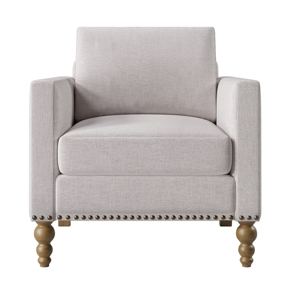 Linen Armchair Accent Chair  Single Sofa Couch with Bronze Nailhead Trim