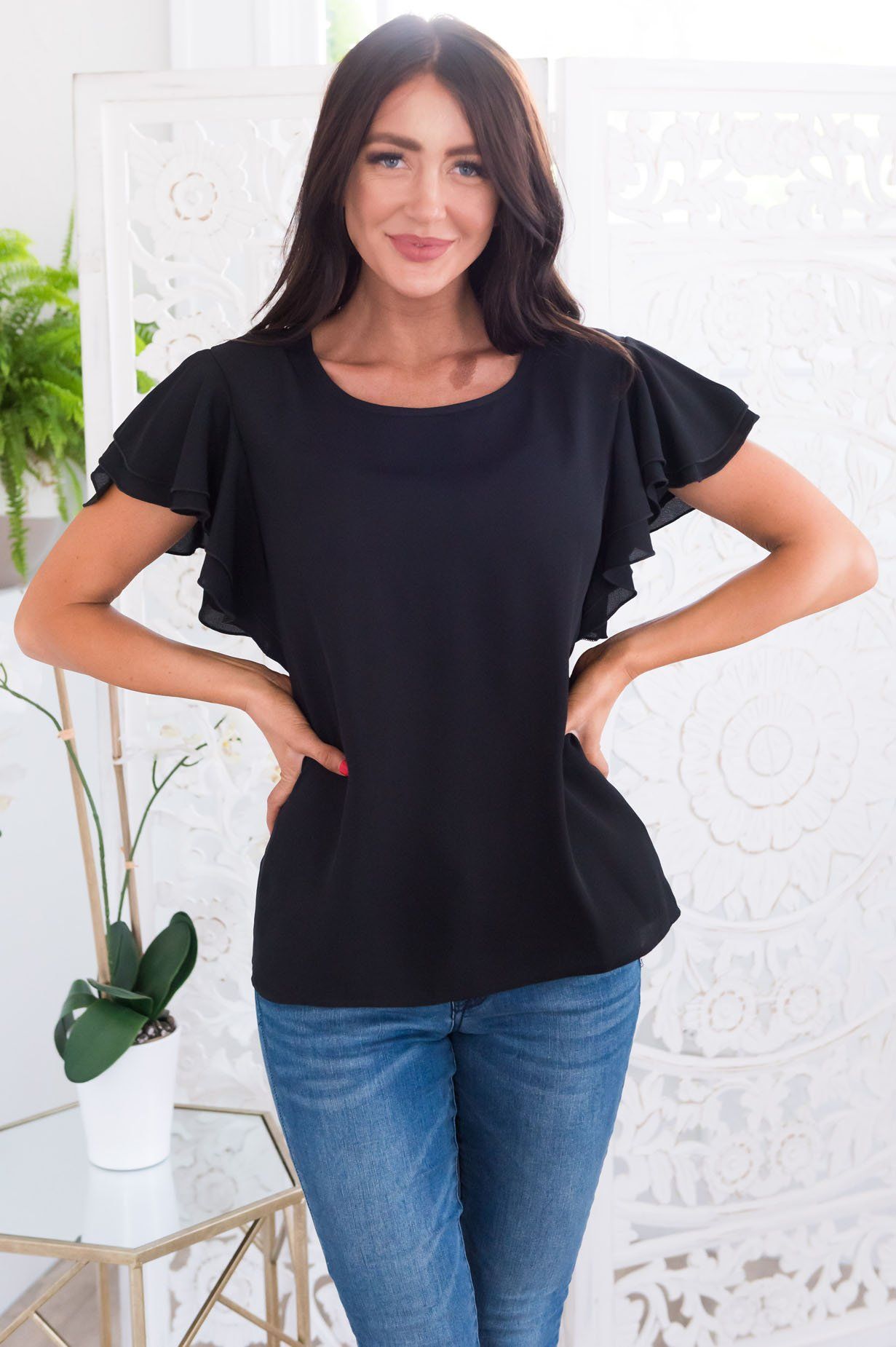 Class Act Modest Flutter Blouse