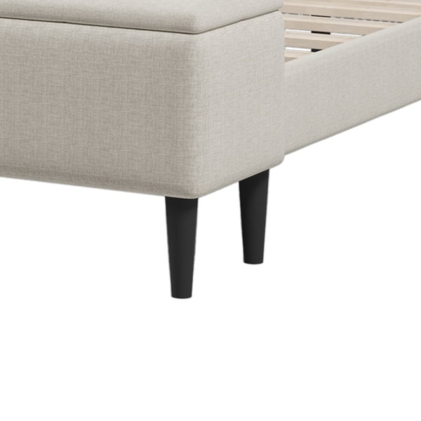 Beige Queen Upholstered Storage Bed with Storage Ottoman Bench and Two Nightstands - - 37893671