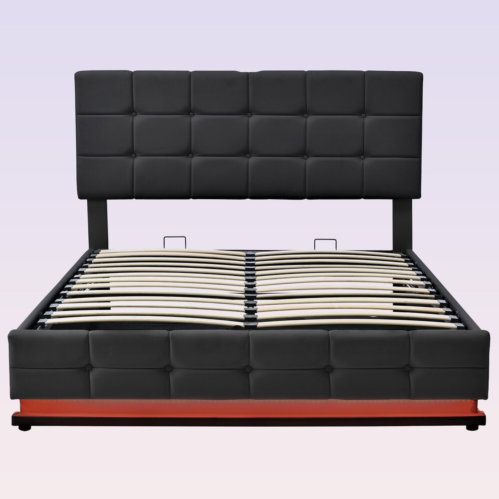 Modern Upholstered Storage Bed with LED Lights and USB charger