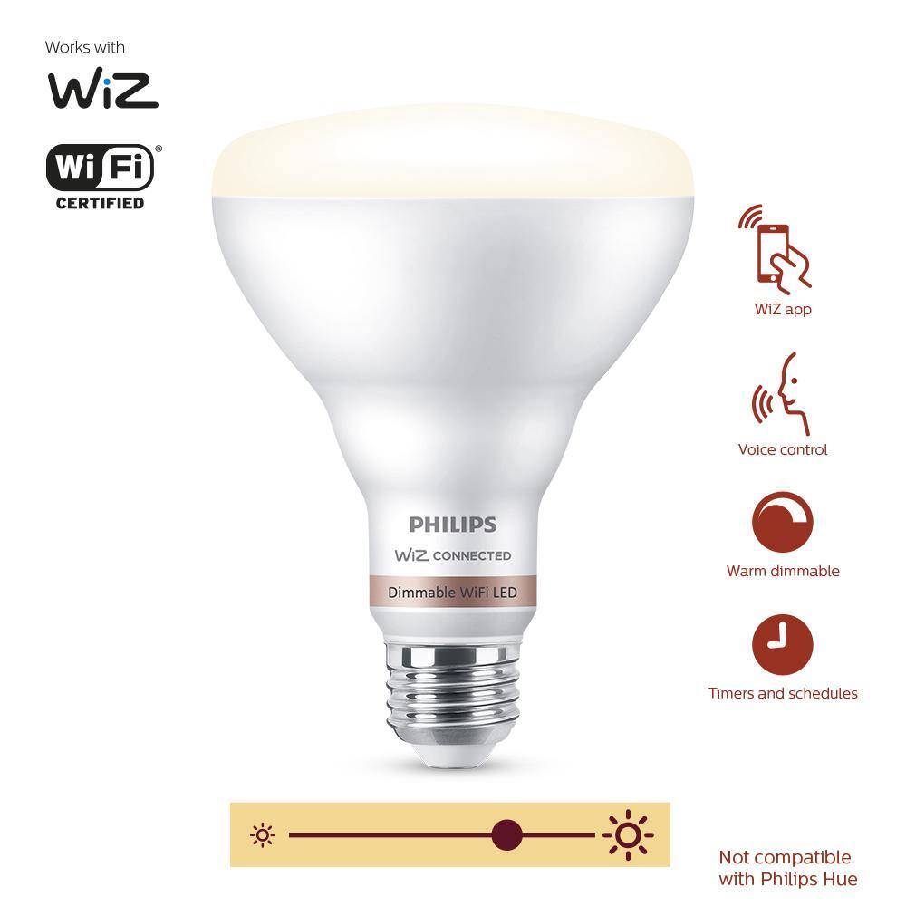 Philips Soft White BR30 LED 65-Watt Equivalent Dimmable Smart Wi-Fi Wiz Connected Wireless Light Bulb (1-Pack) 555490