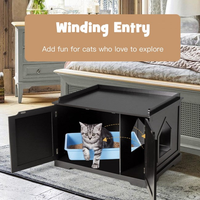 Cat Litter Box Cabinet Furniture Cat Washroom Storage Bench Black