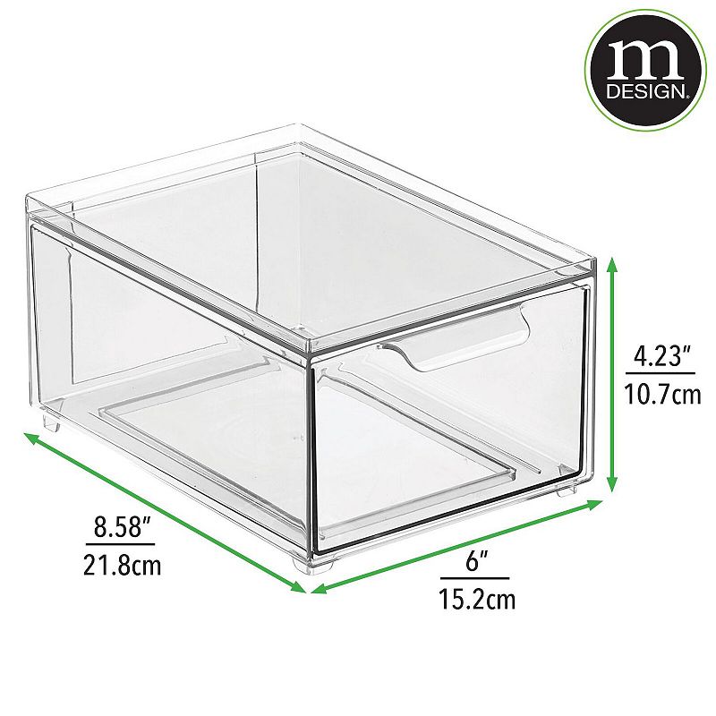 mDesign Clarity 8 x 6 x 4 Plastic Stackable Closet Storage Organizer with Drawer - 4 Pack