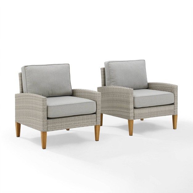 Capella Outdoor Wicker 2 Pc Chair Set Gray acorn Crosley