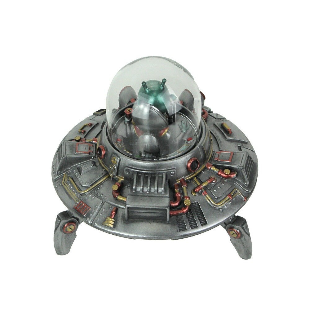 Luminescence Visitor Ufo Flying Saucer Pewter Finish Resin Statue   5 X 5.5 X 5.5 inches