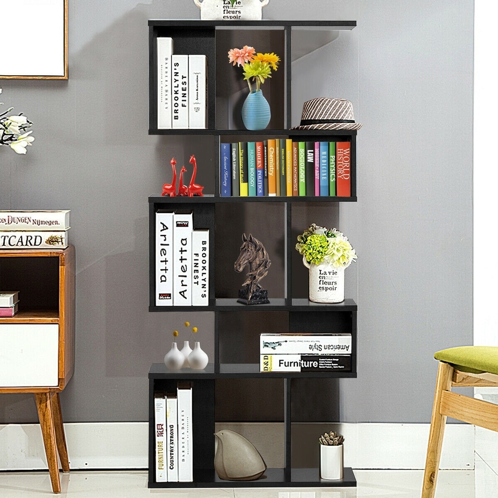 Stylish 5 Tier Geometric Wood Bookshelf   31\