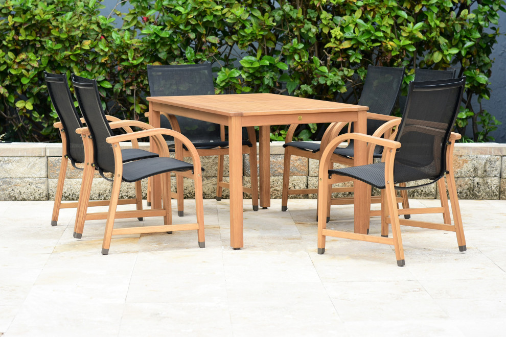 Lifestyle Garden Amazonia 7 Piece Teak Finish Outdoor Patio Dining Set   Transitional   Outdoor Dining Sets   by Amazonia  Houzz