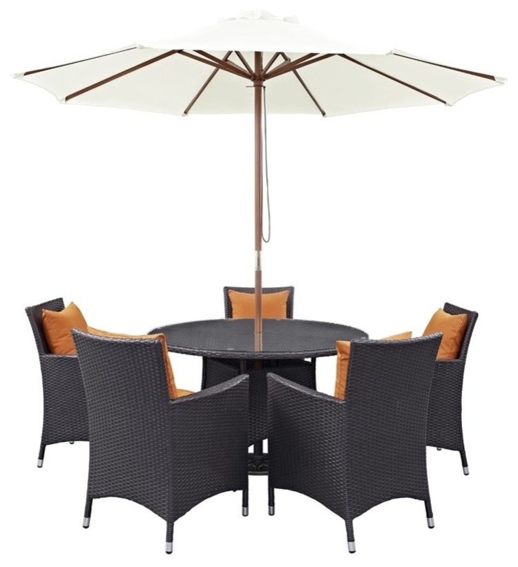 Modway Convene 7 Piece Aluminum and Rattan Patio Dining Set   Beige/Espresso   Tropical   Outdoor Dining Sets   by Homesquare  Houzz