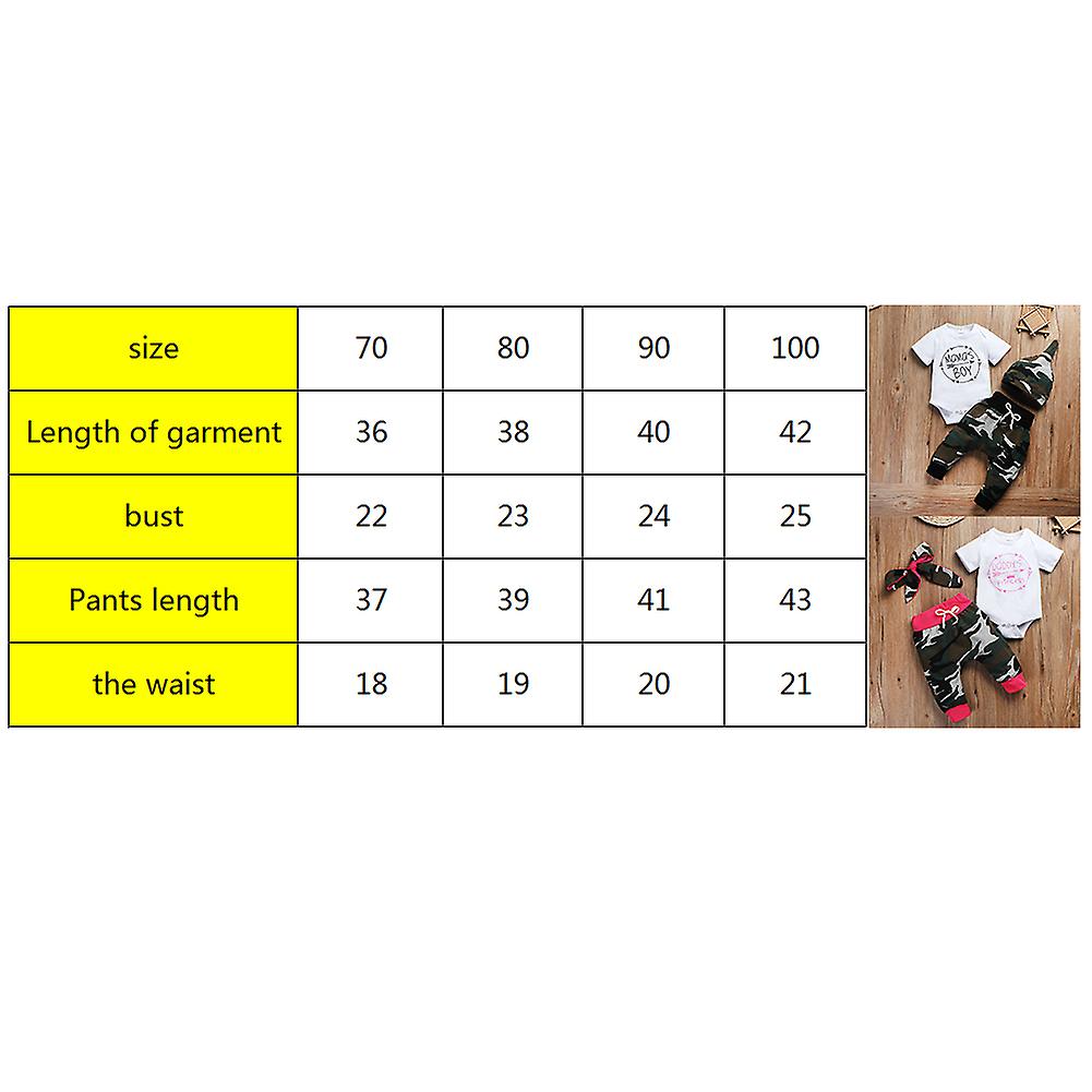 Kids Clothes 3 Pieces Set Newborn Toddler Infant Baby Boy Girl Short Sleeve Romper Camouflage Pants Hat Outfits Rose Red 90cm