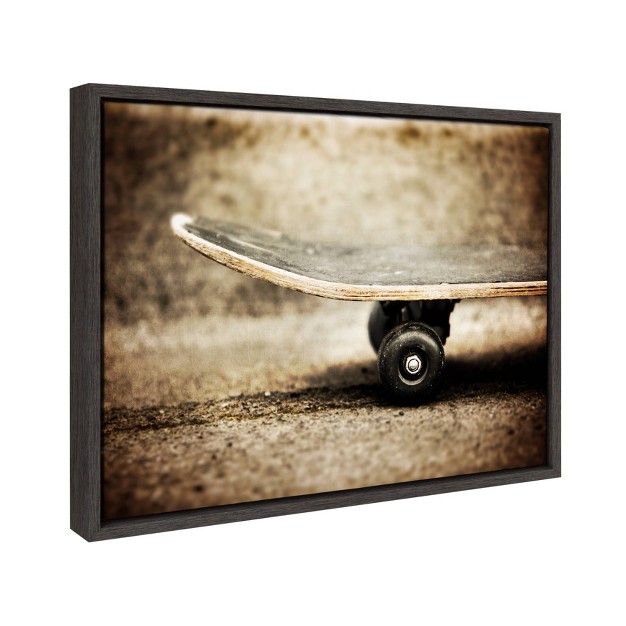 X 24 quot Sylvie Vintage Skateboard Framed Canvas By Shawn St Peter Gray Designovation