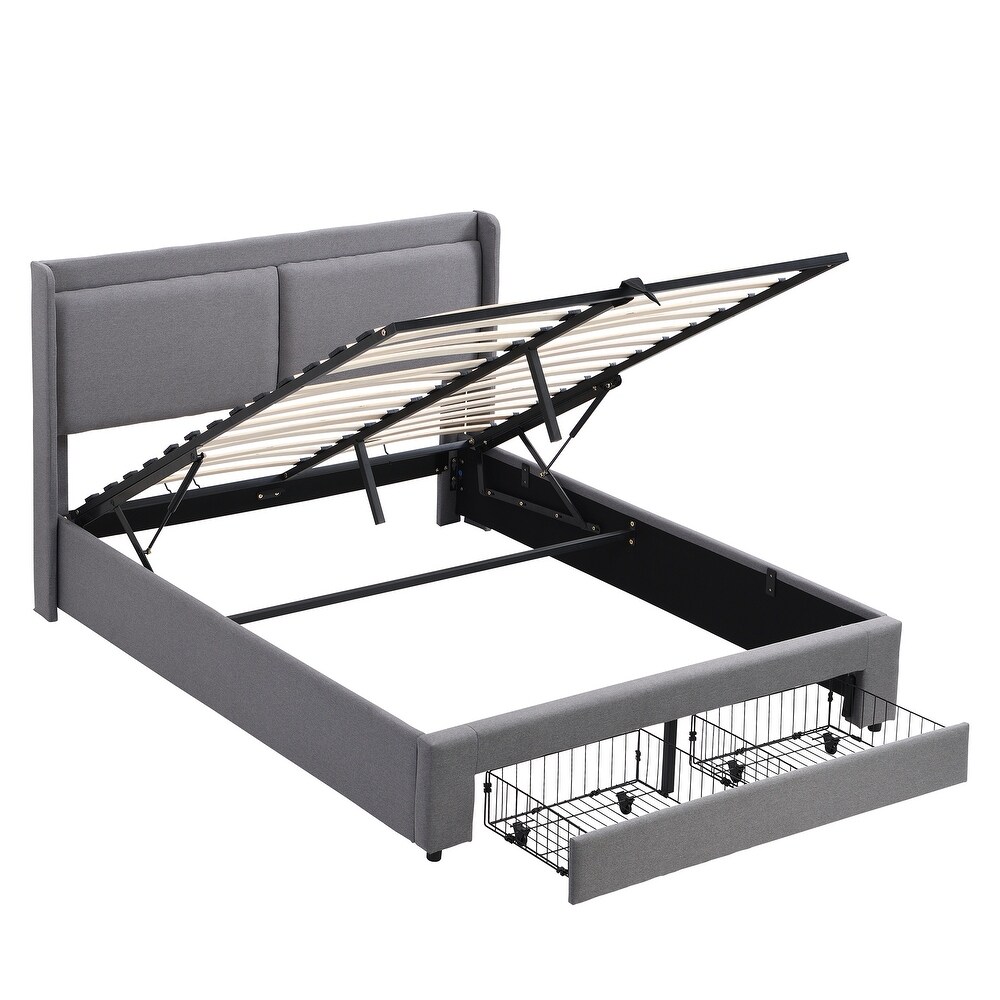 Queen Size Lift Storage Bed Platform Bed with 2 Drawers  Queen Size Bed Frame with Hydraulic Storage System