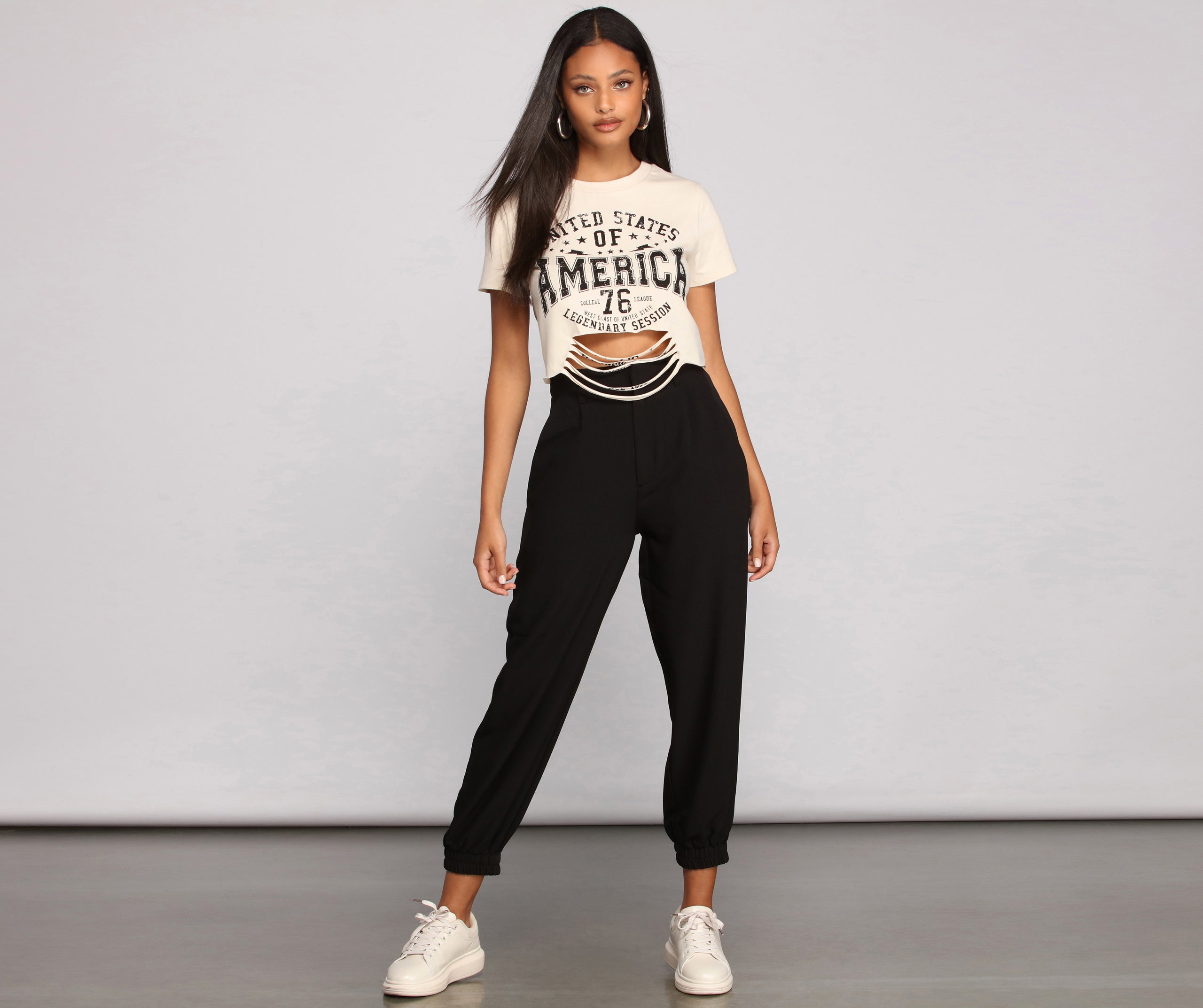 USA Slashed Graphic Crop Top