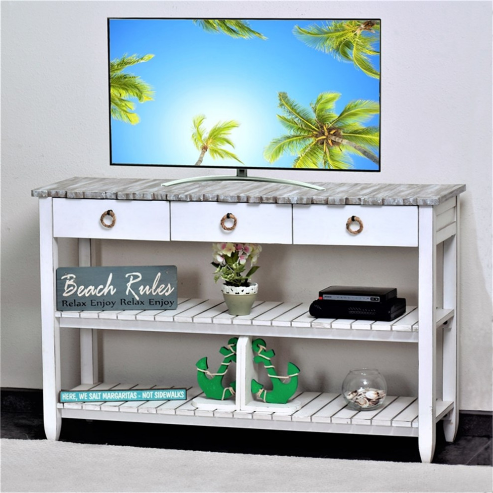 Sea Wind Florida Picket Fence Wood Entertainment Center with Drawers in Blue   Entertainment Centers And Tv Stands   by Homesquare  Houzz