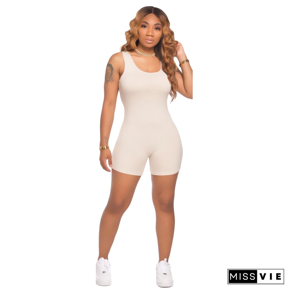 Sexy Solid Color Milk Silk Sleeveless Romper