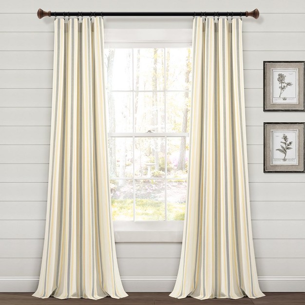 Home Boutique Farmhouse Stripe Yarn Dyed Cotton Window Curtain Panels Yellow gray 42x84 Set