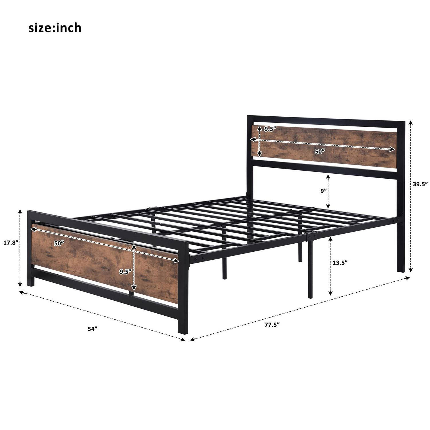 Aukfa Full Size Bed Frame- Metal Platform Bed with Headboard- Premium Steel Slat Support- Black