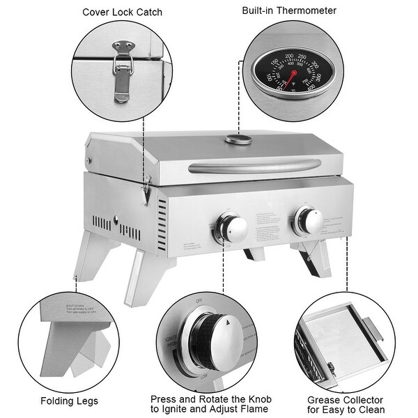 2 - Burner Stainless Steel Portable Liquid Propane 20000 BTU Gas Grill