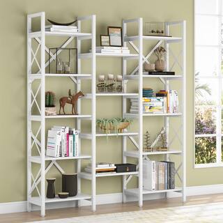 TRIBESIGNS WAY TO ORIGIN Frailey 59 in. Modern White Wood 14-Shelf Etagere Bookcase Bookshelf with Metal Frame HD-HYF-C0556