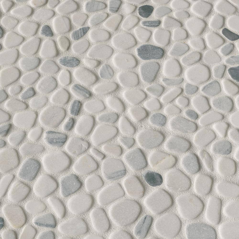 MSI Black and White Pebbles 11.42 in. x 11.42 in. x 10 mm Tumbled Marble Mosaic Tile (9.1 sq. ft.  case) THDW1-SH-PEBC