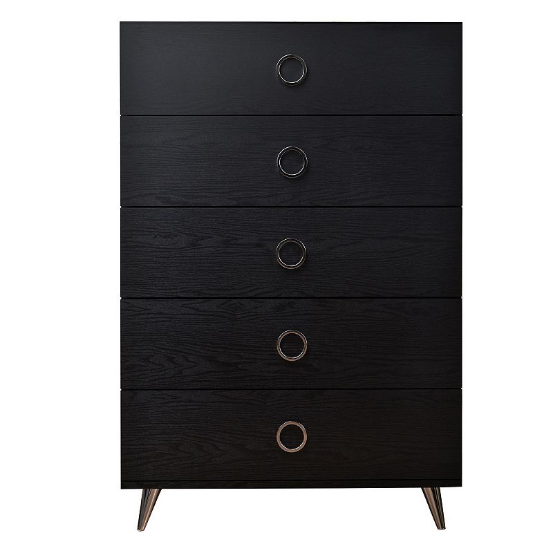 Five Drawers Wooden Chest In Contemporary Style， Black