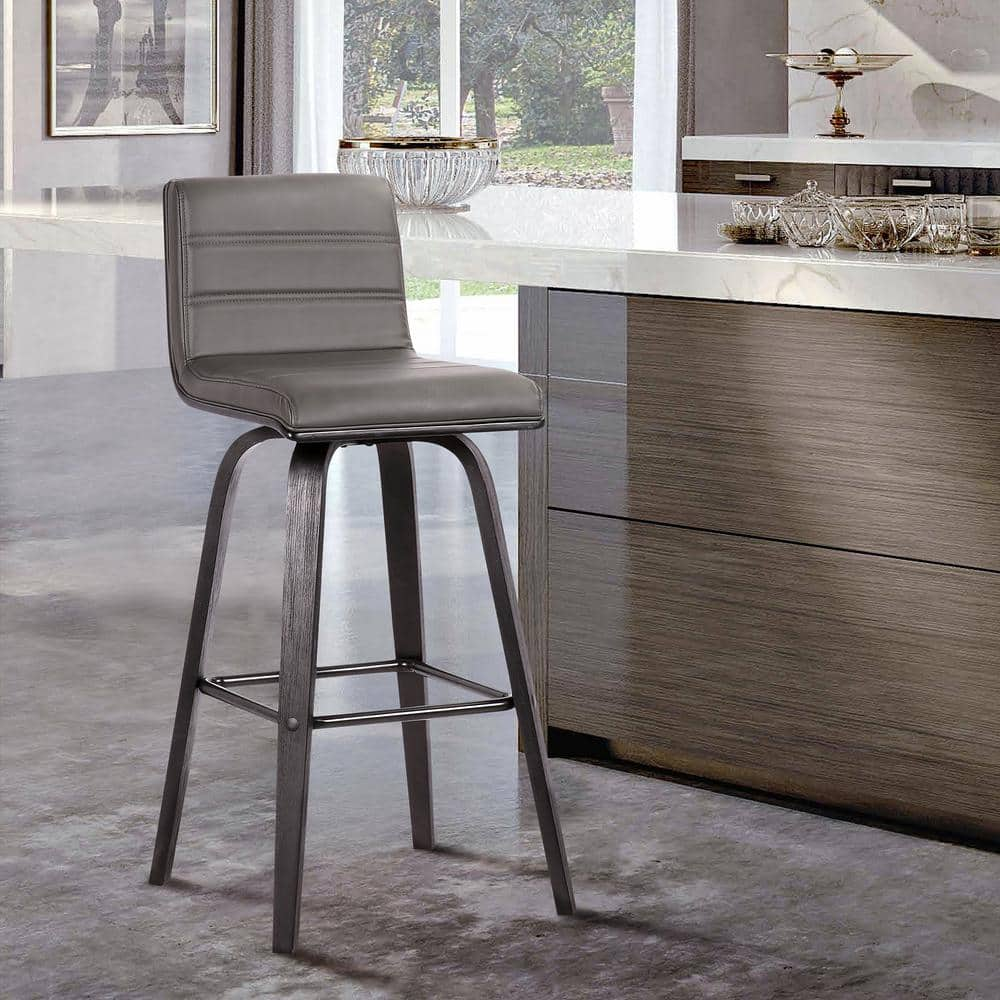 Armen Living Vienna 30 in. H Bar Grey in Black Brushed Wood with Faux Leather Bar Stool LCVIBAGRBL30