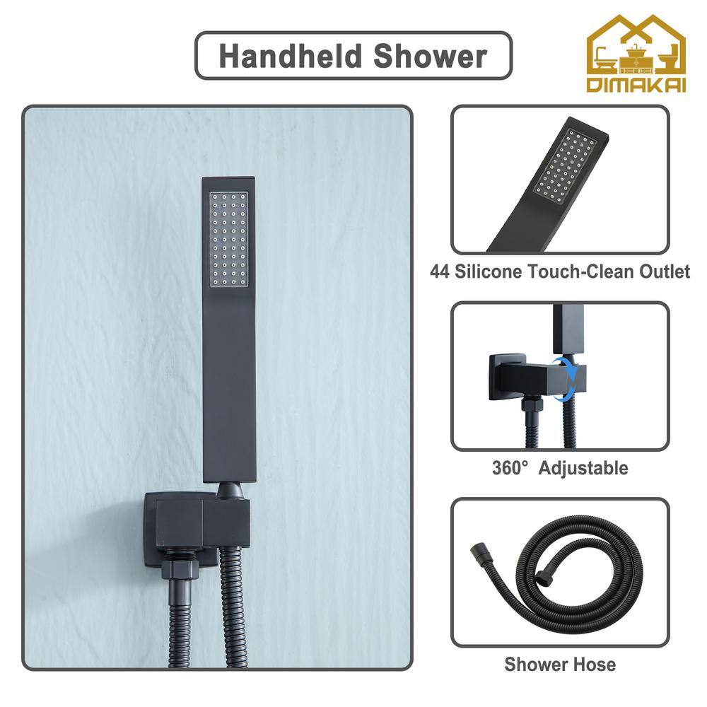 Hlihome Single-Handle 3-Spray 10 in. Shower Head Tub and Shower Faucet Handheld Shower Combo in Matte Black (Valve Included) DKSL-16-MB