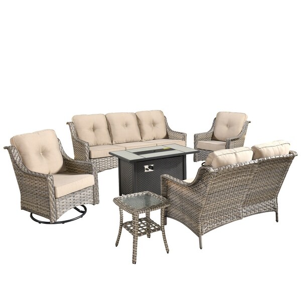 XIZZI Outdoor Rattan Wicker Patio Furniture Conversation Set with Fire Pit Table