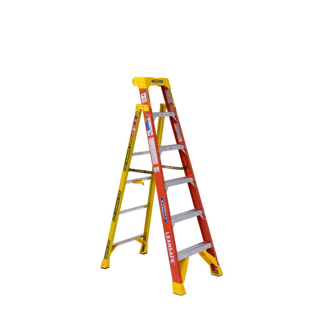 Werner LEANSAFE 6 ft. Fiberglass Leaning Step Ladder with 300 lb. Load Capacity Type IA Duty Rating L6206