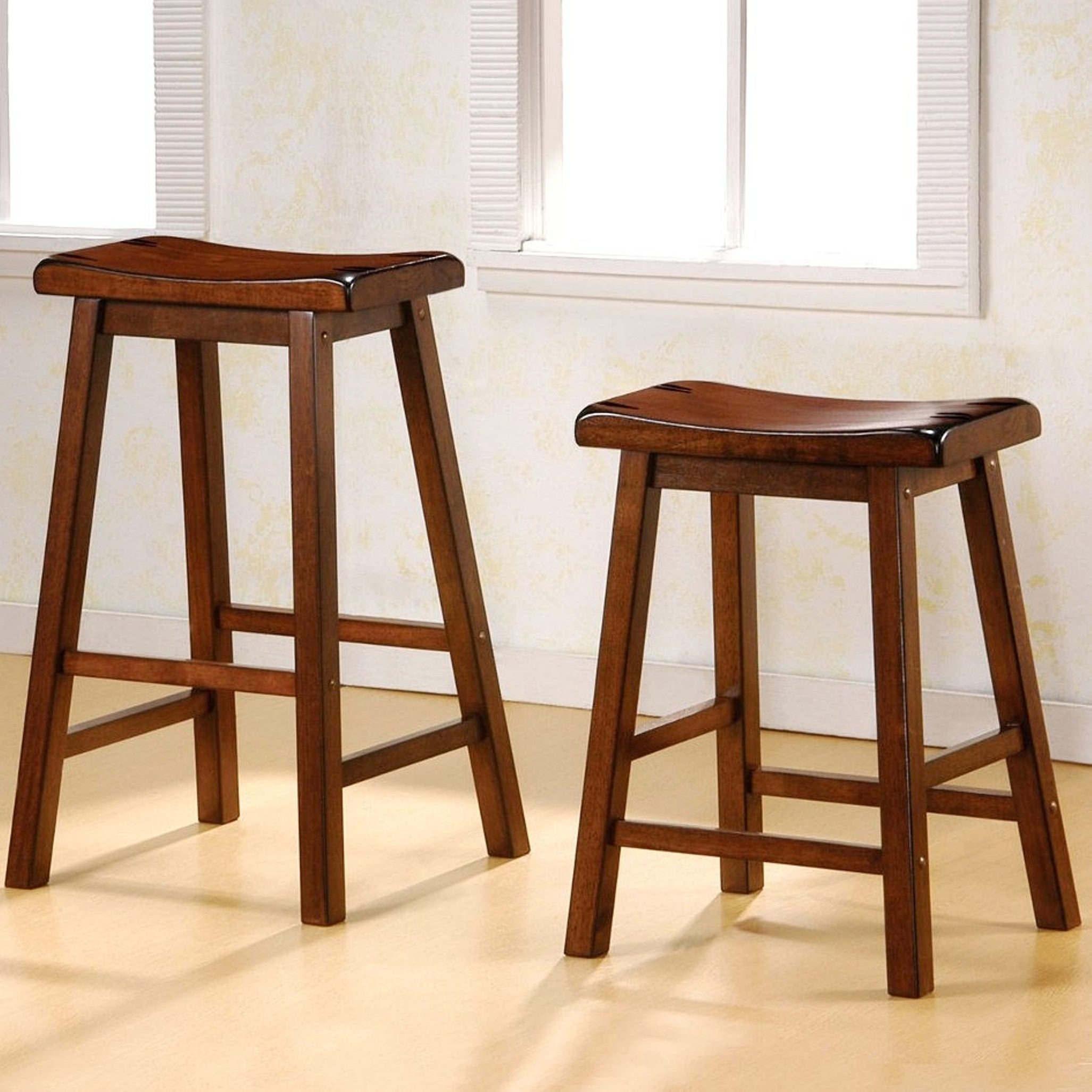 Casual Chestnut Saddle Design Stools (Set of 2)