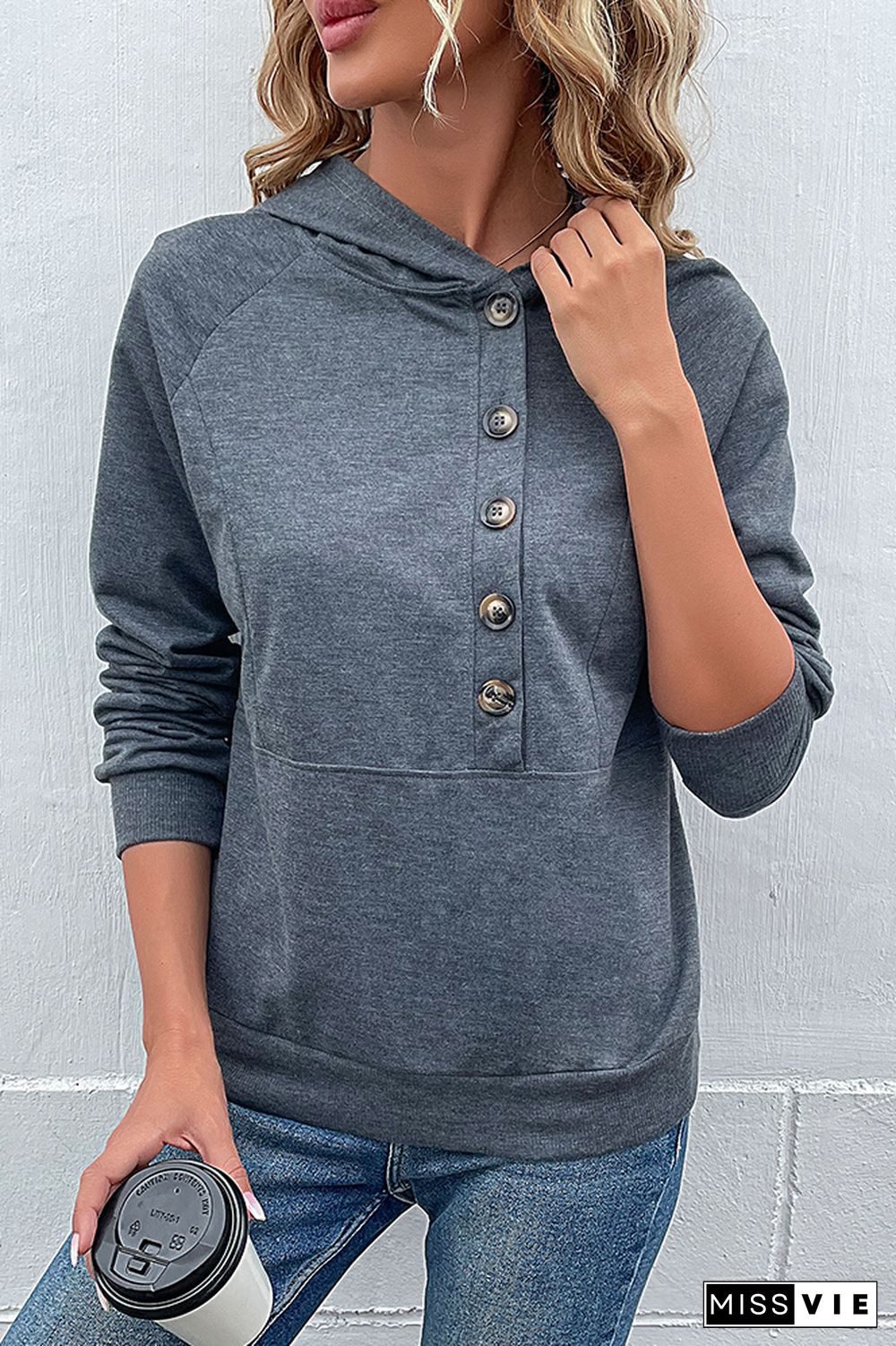 Grey Center Side Button Down Hoodies