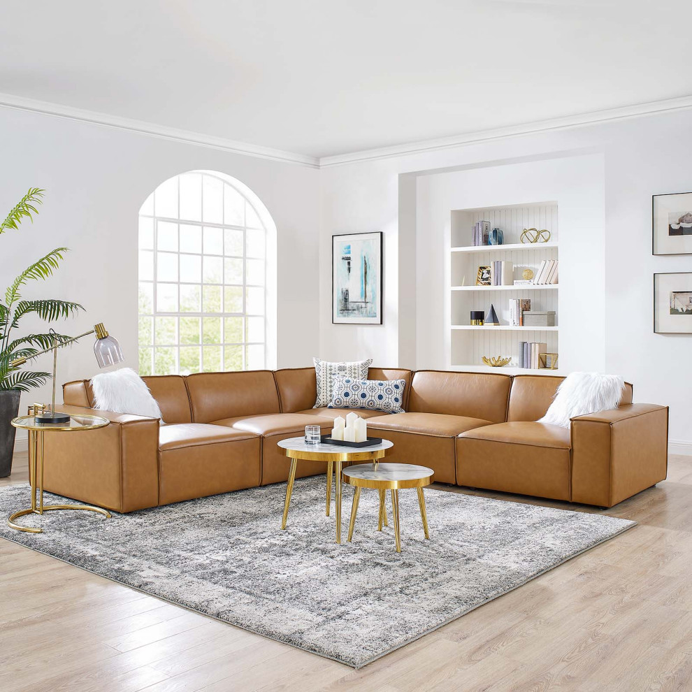 Restore 5 Piece Vegan Leather Sectional Sofa  Tan   Contemporary   Sectional Sofas   by Homesquare  Houzz