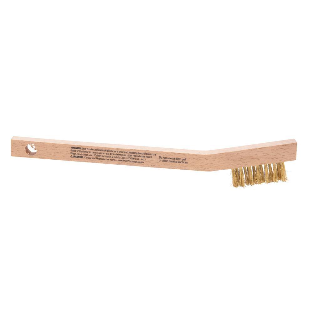 Lincoln Electric 8 in. Long Wooden Handled Brass Welding Wire Brush (.3 in. x 1.6 in. Bristle Area 3 x 7 Row) for Cleaning Aluminum KH582