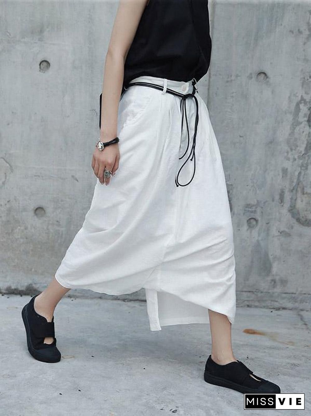 Loose White Linen Split-side Harem Pants