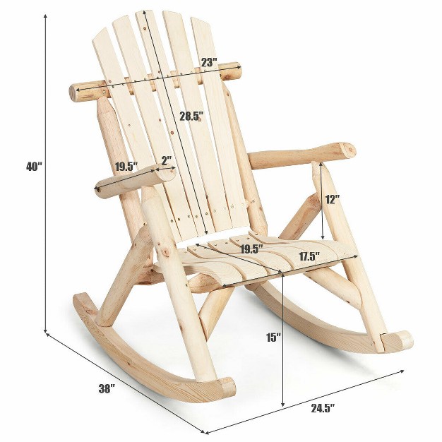 Costway Log Rocking Chair Wood Single Porch Rocker Lounge Patio Deck Furniture Natural