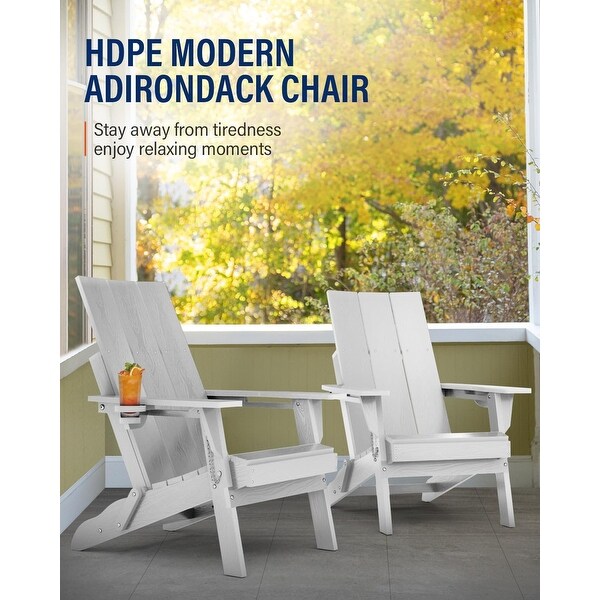 WINSOON HDPE Outdoor Folding Adirondack Chair With Cup Holder( Set of 4)