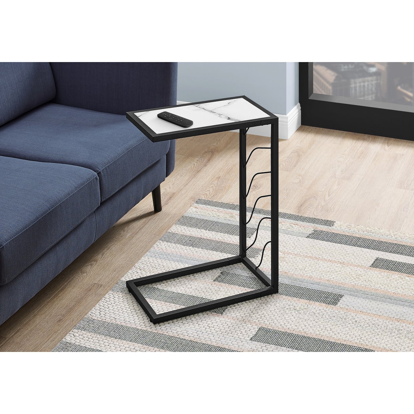 White Marble-look Finish C-Shaped Accent Table