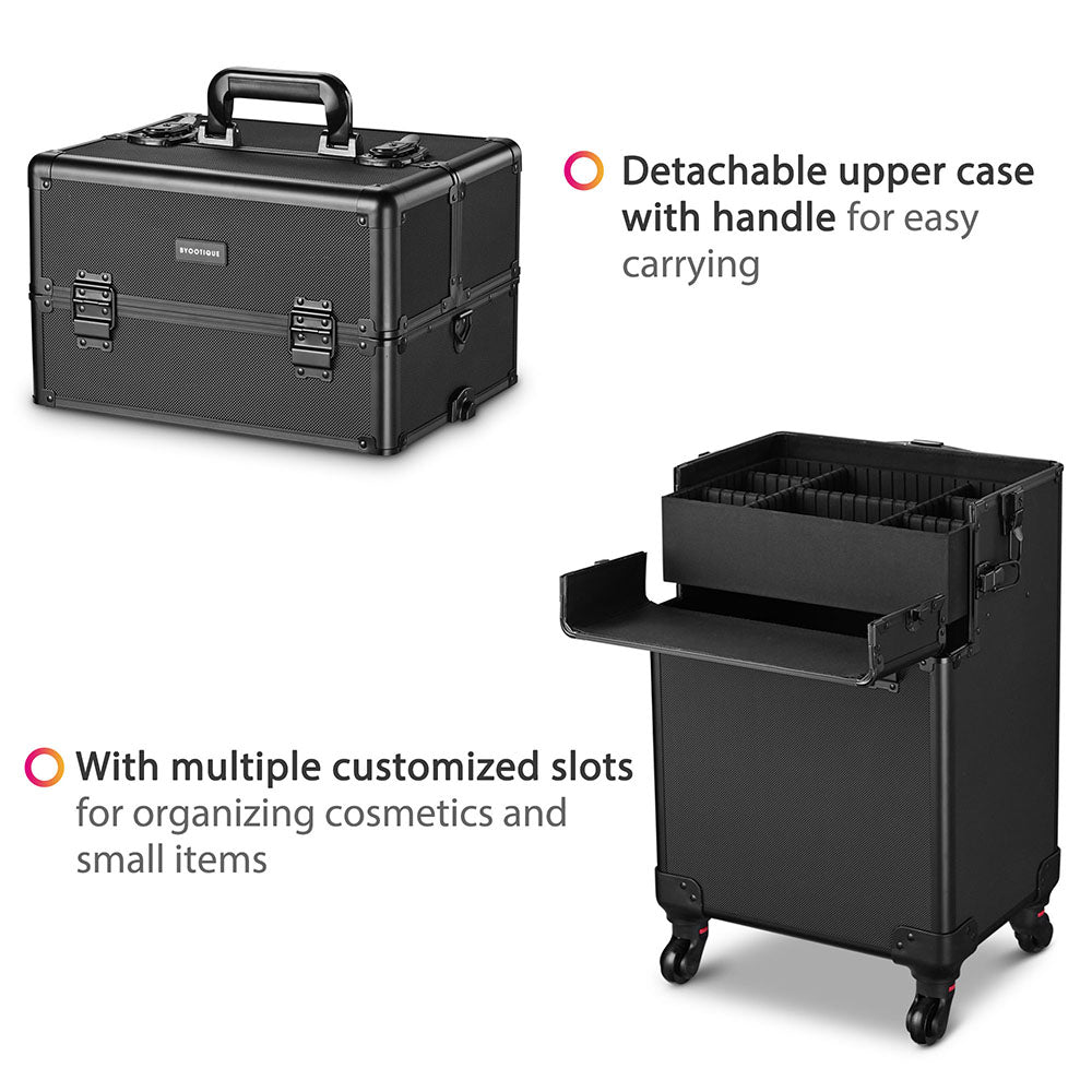 Byootique 2in1 Rolling Makeup Artist Case Lockable 4-Wheel Black