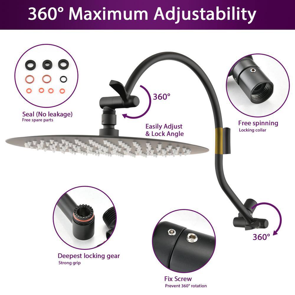 YASINU 2-Spray 10 in. Dual Shower Head Wall Mount Fixed and Handheld Shower Head 1.5 GPM in Matte Black (Valve Not Included) YNPAUL00437MB