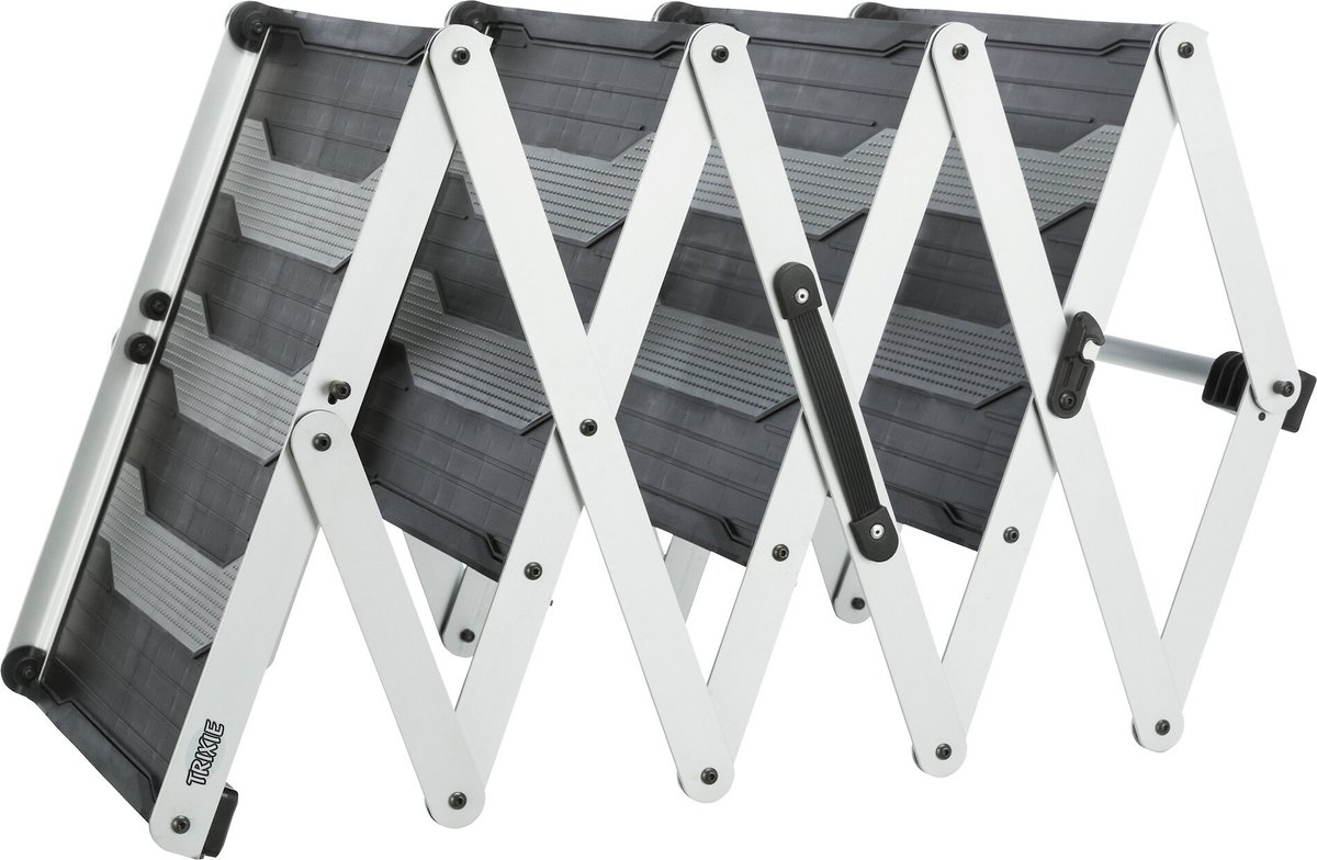 TRIXIE Heavy Duty 4-Step Foldable Dog Stairs， Silver/Black