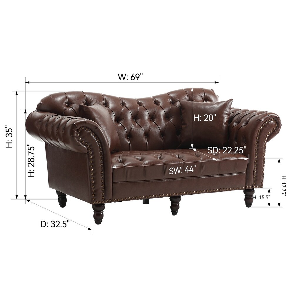 Luxury Classic America Chesterfield Camel Back Armchair Living Room Loveseat  Bonded Leather