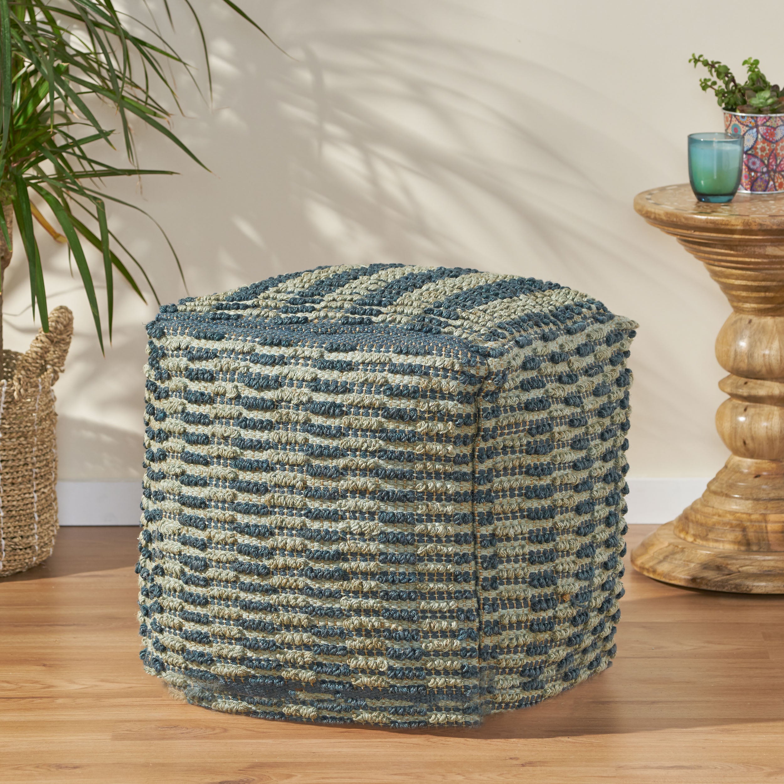 Haji Boho Fabric Cube Pouf