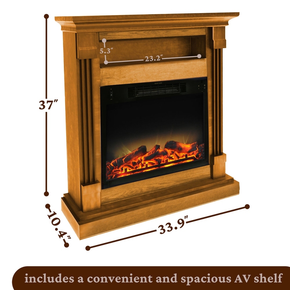 Cambridge Sienna 34 In. Electric Fireplace w/ Enhanced Log Display and Teak Mantel