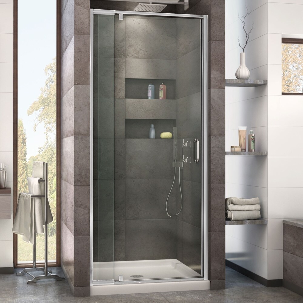 DreamLine Flex 36 in. D x 36 in. W x 74 3/4 in. H Pivot Shower Door and Shower Base Kit   36\