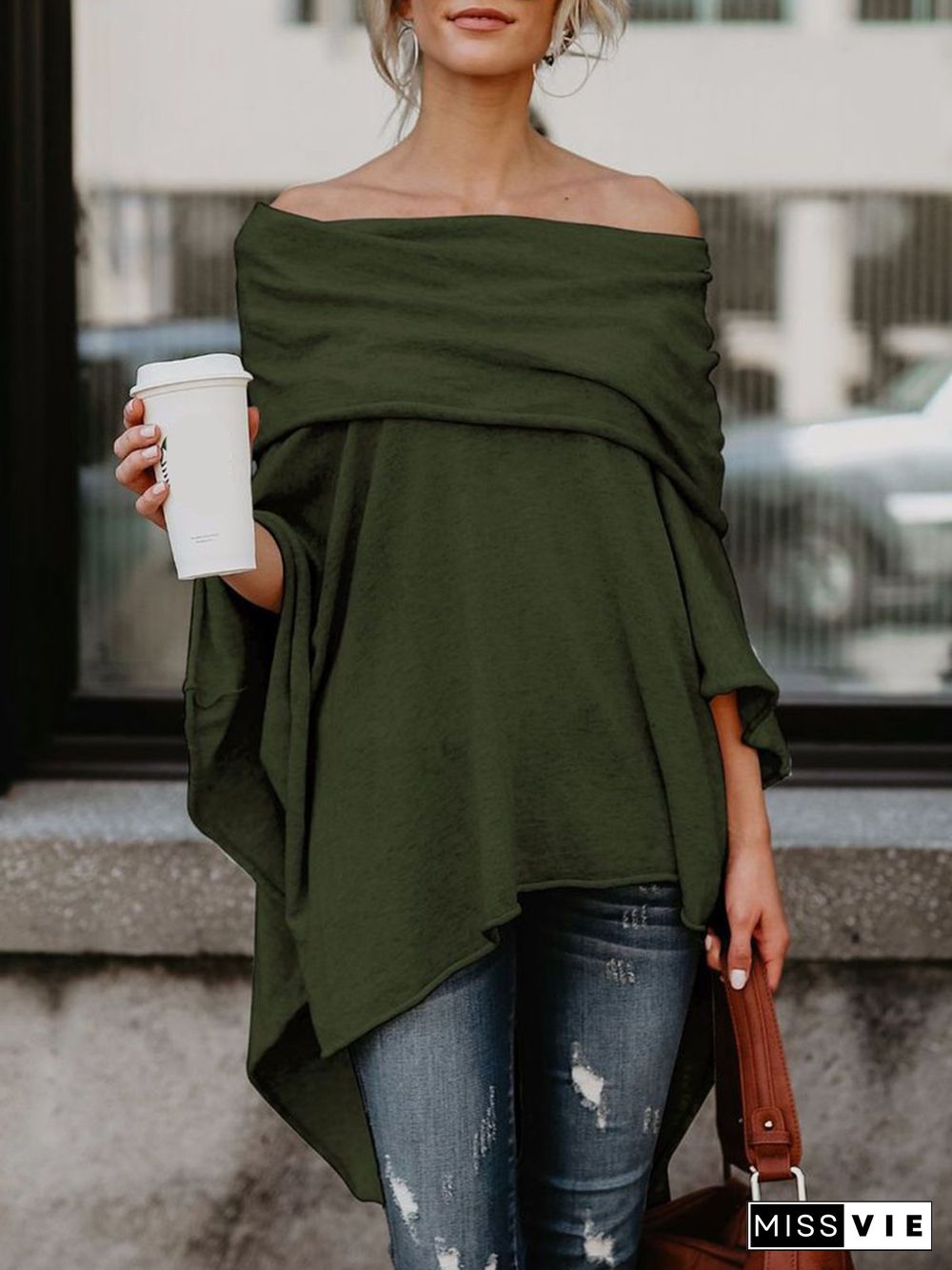 Fashion Solid Casual Off Shoulder Asymmetric Casual Tops