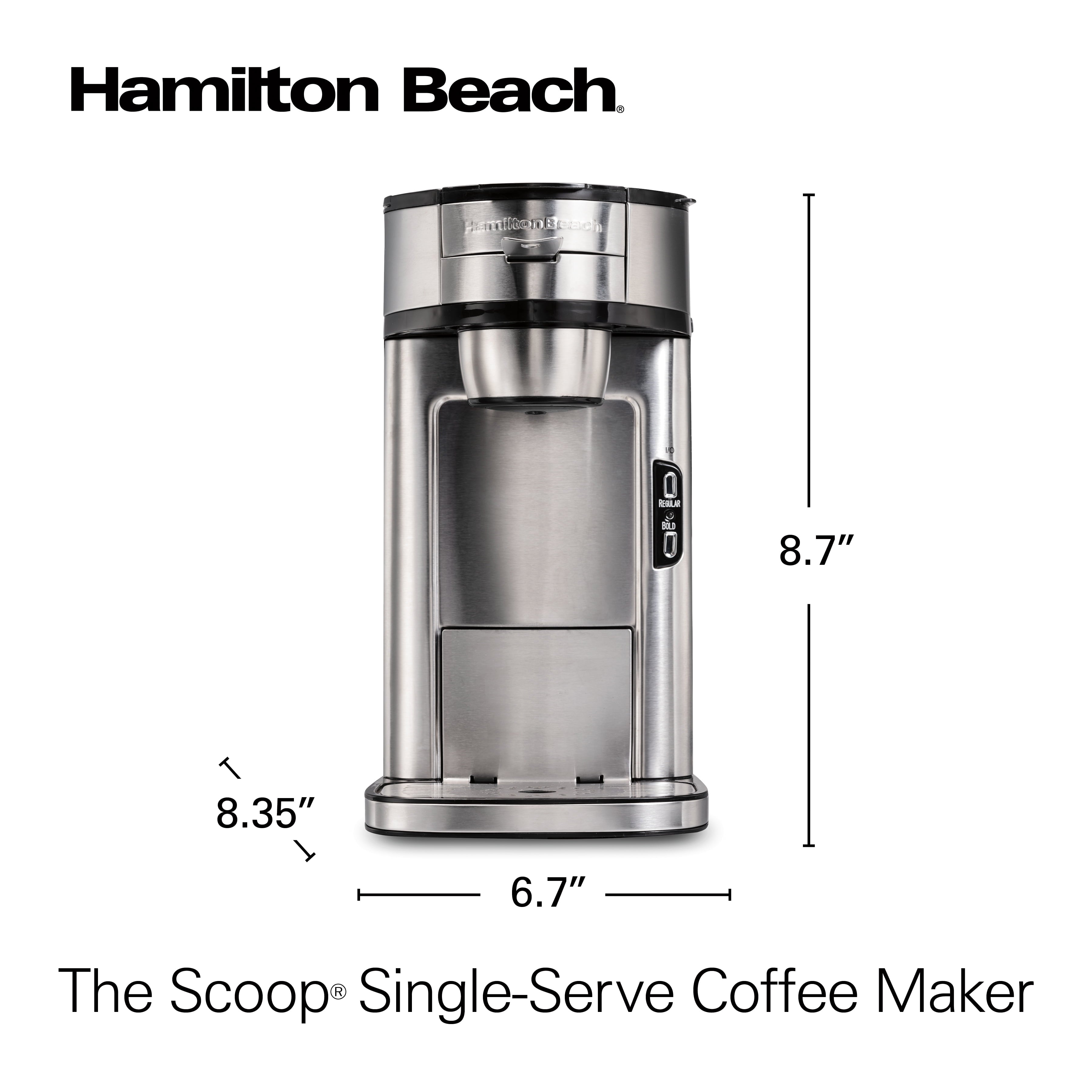 Hamilton Beach The Scoop Single-Serve Coffee Maker, 14 oz., Stainless Steel, Model 47550